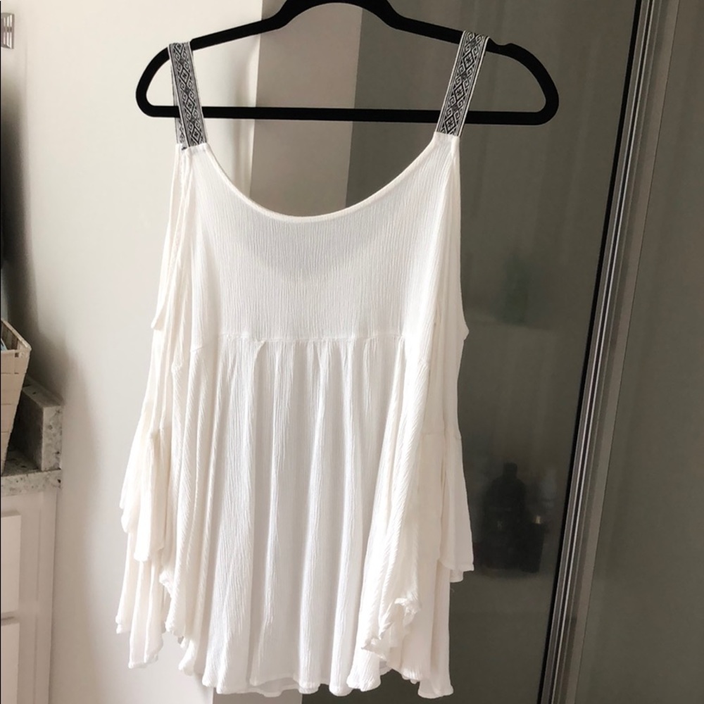 Off white Cold Shoulder Top w/ Embroidered Straps